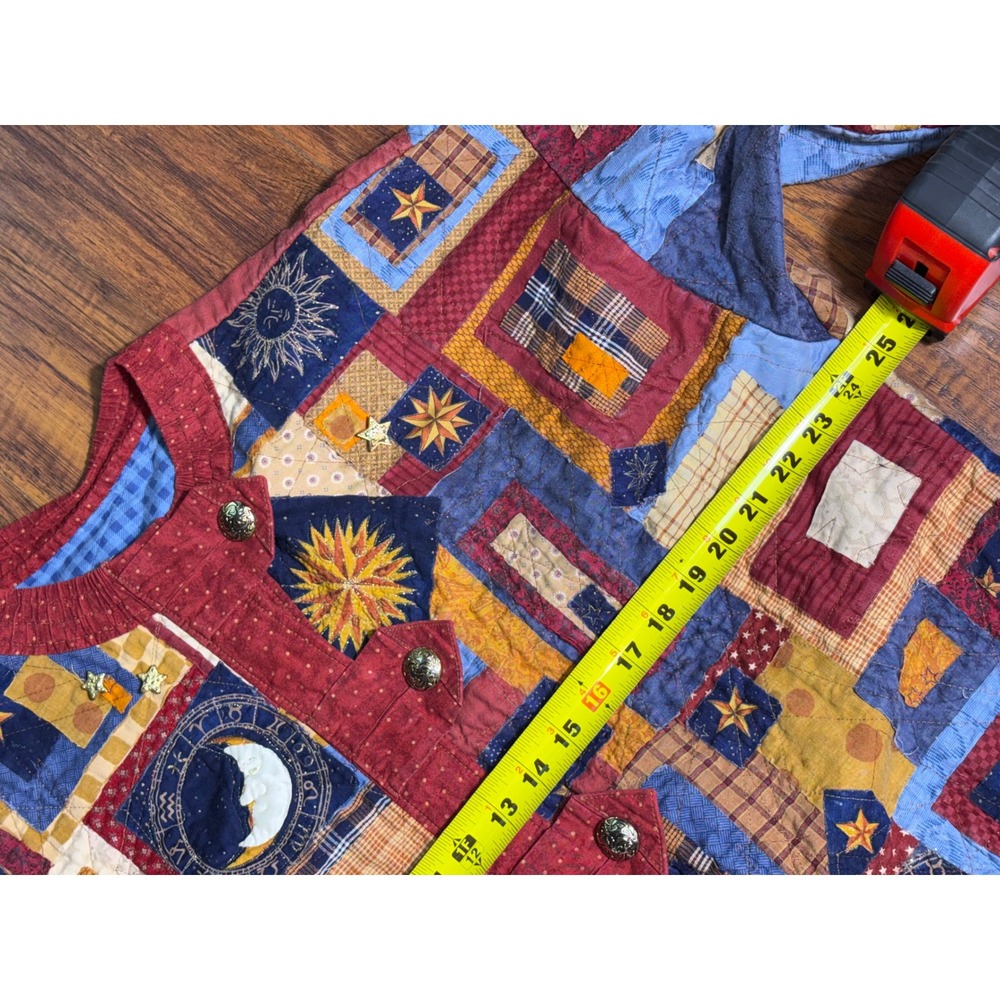 VTG Quilted Patchwork Celestial Jacket XL Sun Moon Stars Wearable Art Whimsigoth - Picture 8 of 13